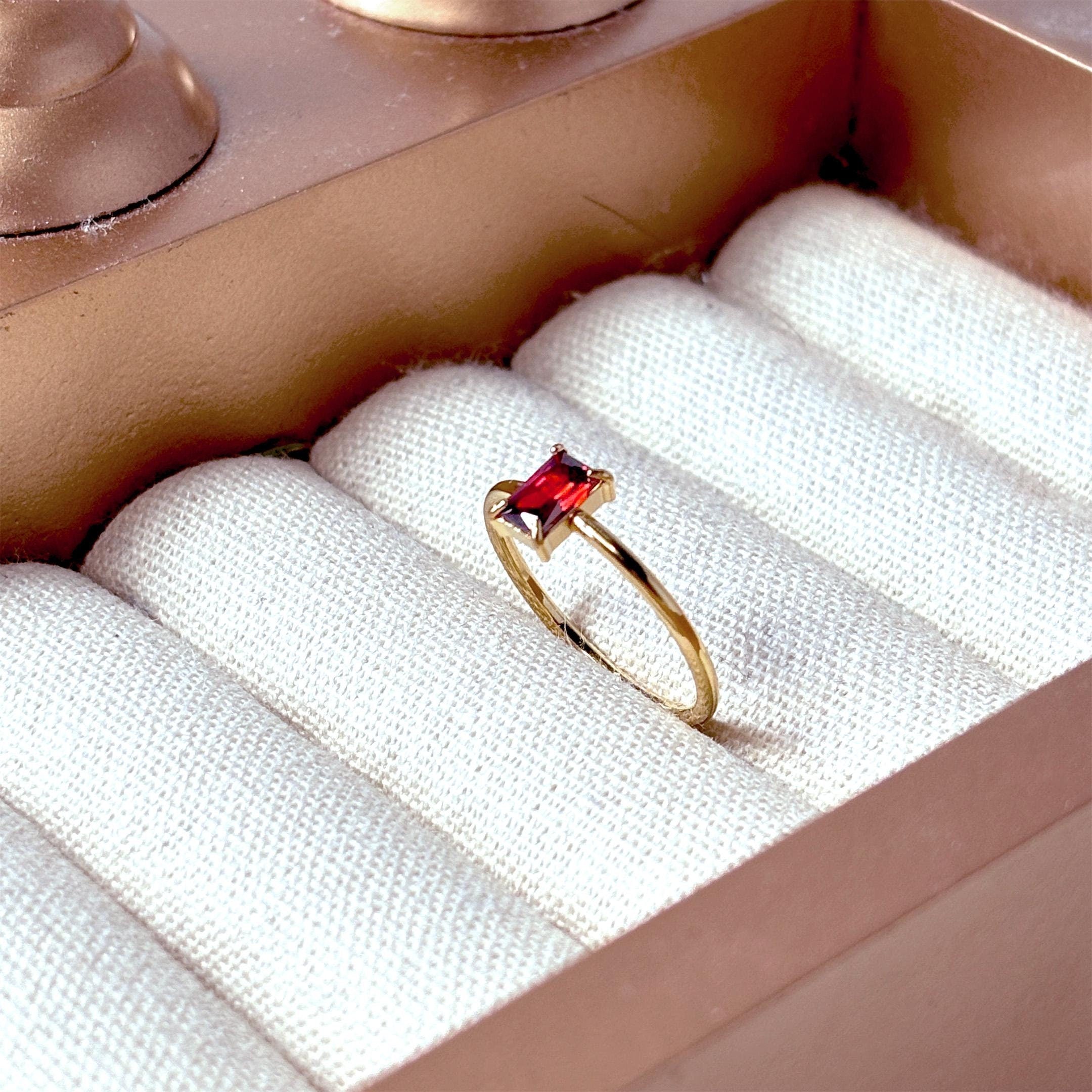 Blue Aquamarine Baguette Emerald Cut Ring by Stella Amoré
