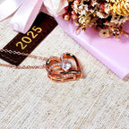 925 Silver Double Heart Necklace with Round Cut CZ by Stella Amoré