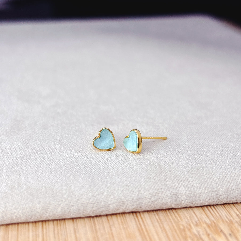 14K Gold Pastel Stud Earring Set: Sterling Silver Heart, Cat & Clover