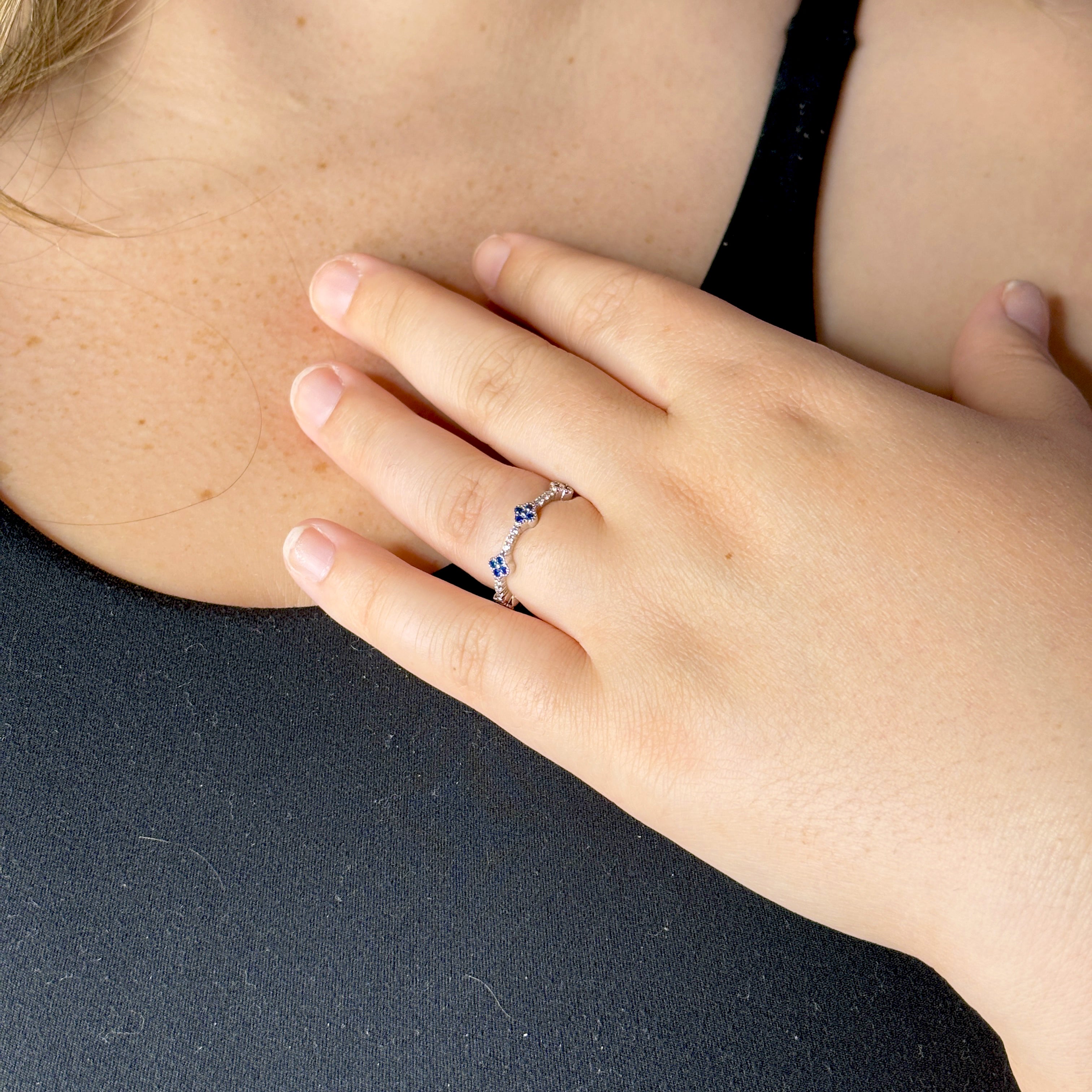 Sterling Silver Clover Ring with CZ, Lucky 4-Leaf Flower