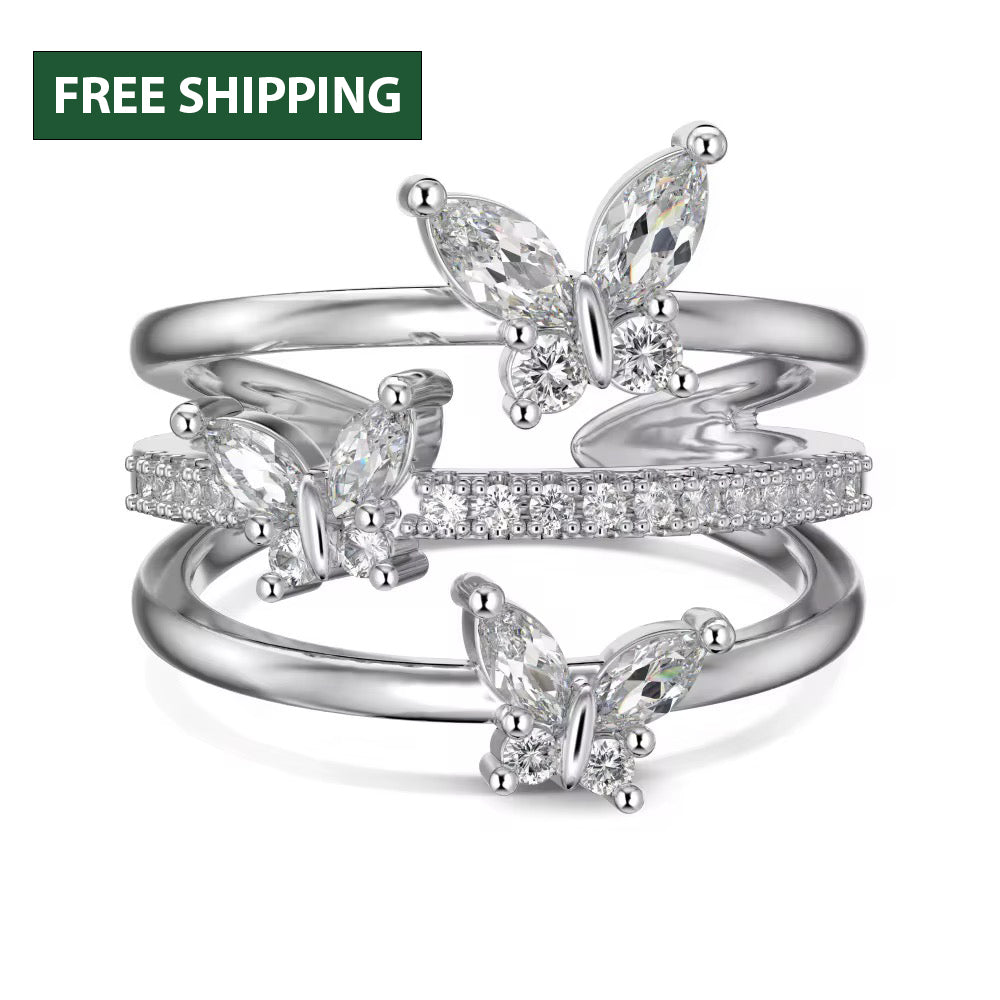 14K Gold Butterfly Crystal Ring: Adjustable Birthstone Jewelry