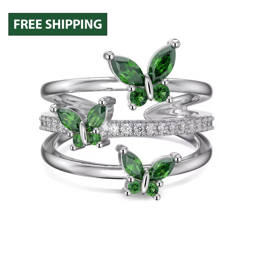 14K Gold Butterfly Crystal Ring: Adjustable Birthstone Jewelry