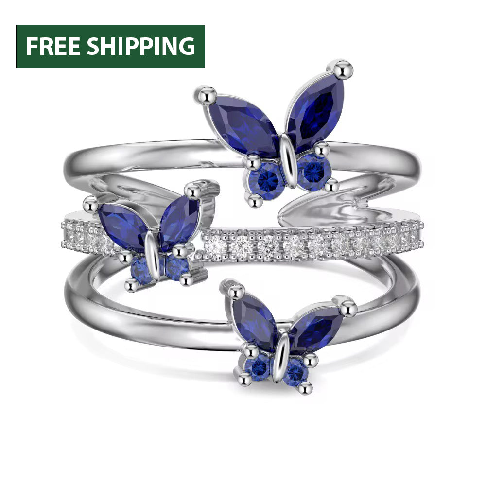 14K Gold Butterfly Crystal Ring: Adjustable Birthstone Jewelry