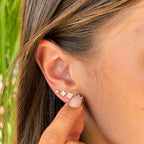 Dainty 14K Gold Pave Clover Stud Earrings: CZ Sterling Silver