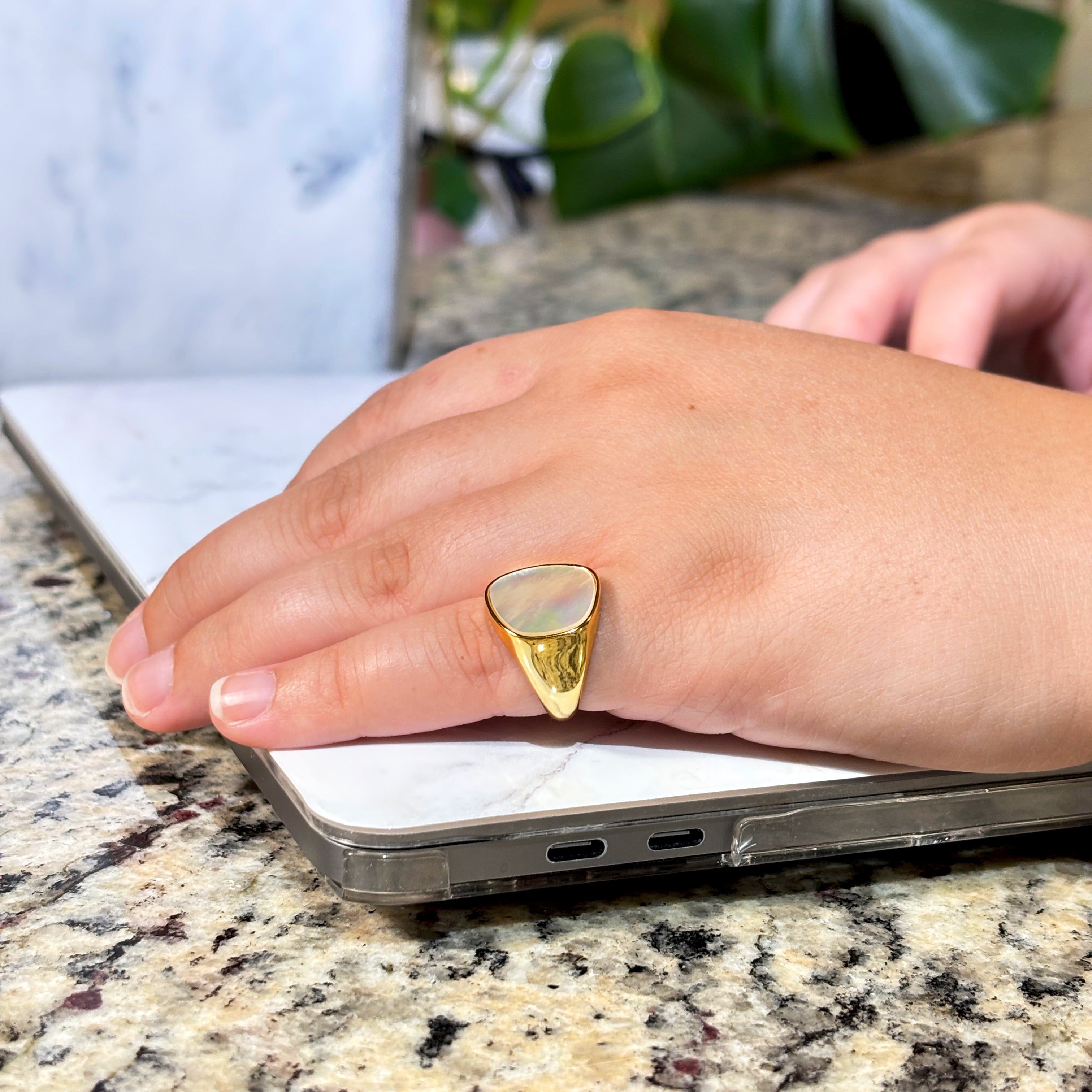 Chunky Unique Mother of Pearl Pinky Ring by Stella Amoré