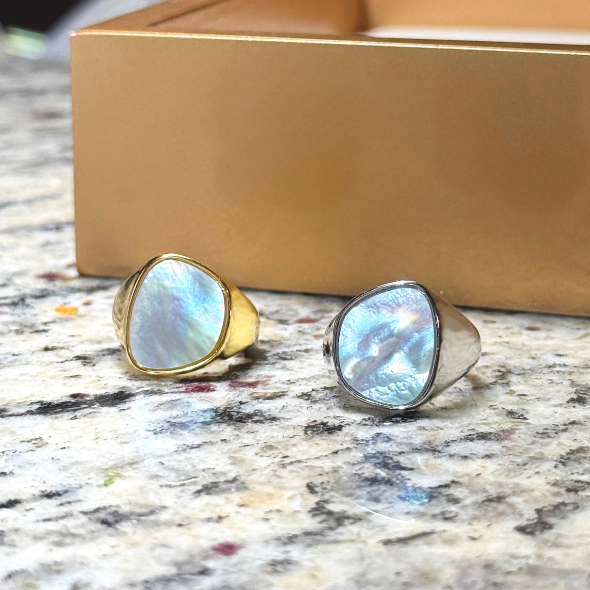 Chunky Unique Mother of Pearl Pinky Ring by Stella Amoré