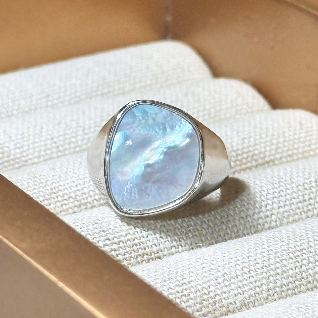 Chunky Unique Mother of Pearl Pinky Ring by Stella Amoré