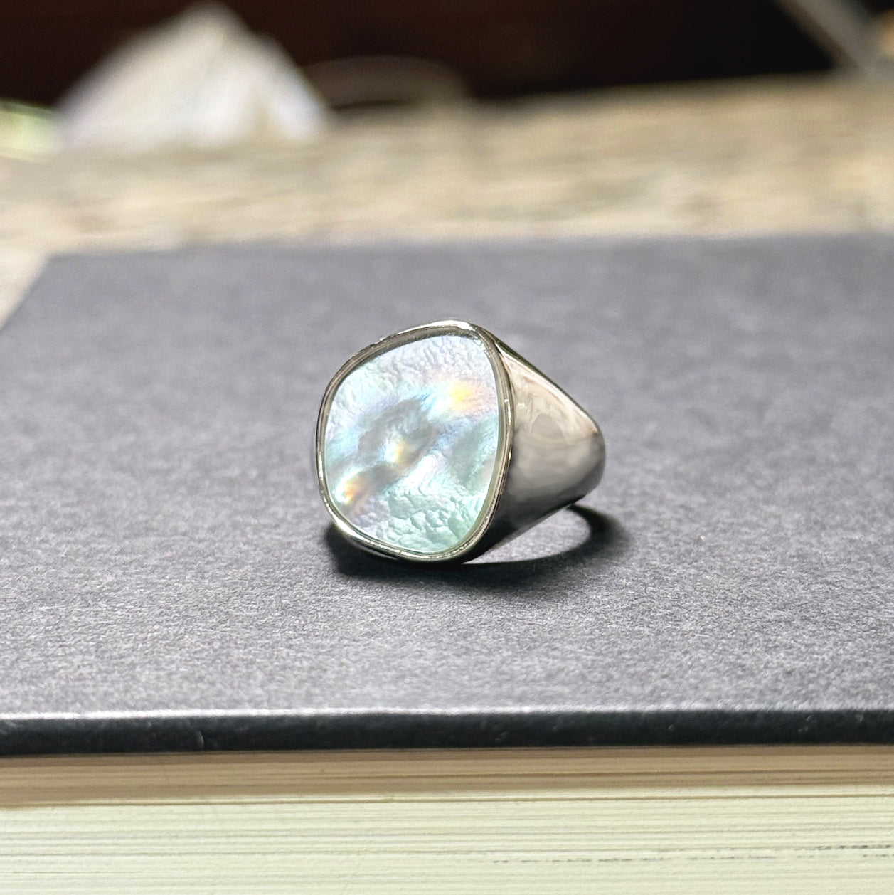 Chunky Unique Mother of Pearl Pinky Ring by Stella Amoré