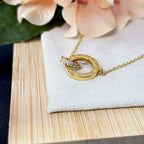 14K Gold Vermeil Roman Numeral Necklace, Interlocking Moissanite Rings