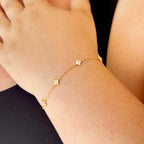 Gold Clover Bracelet by Stella Amoré: 18k Gold Plated Sterling Silver with Sparkling CZ