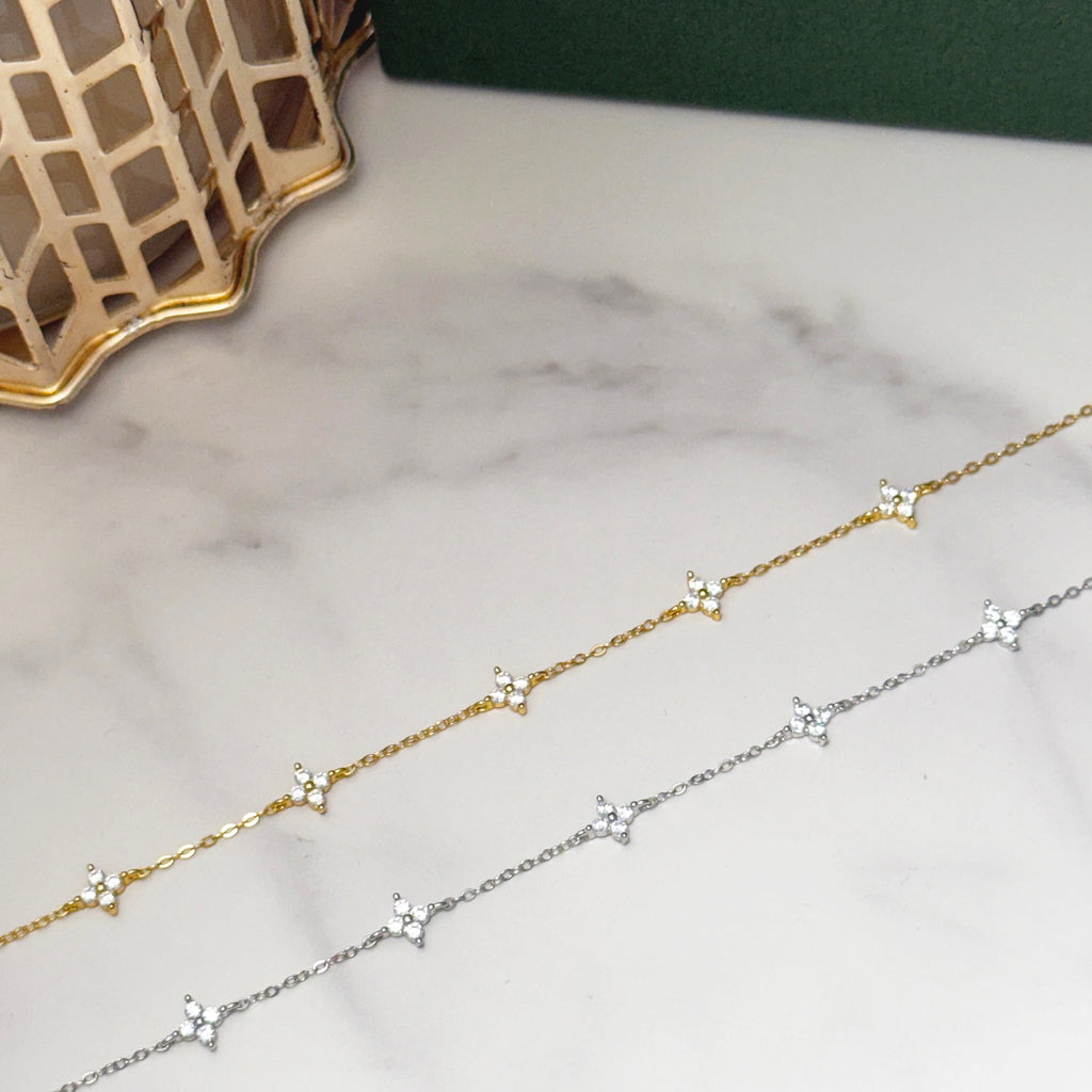 Gold Clover Bracelet by Stella Amoré: 18k Gold Plated Sterling Silver with Sparkling CZ