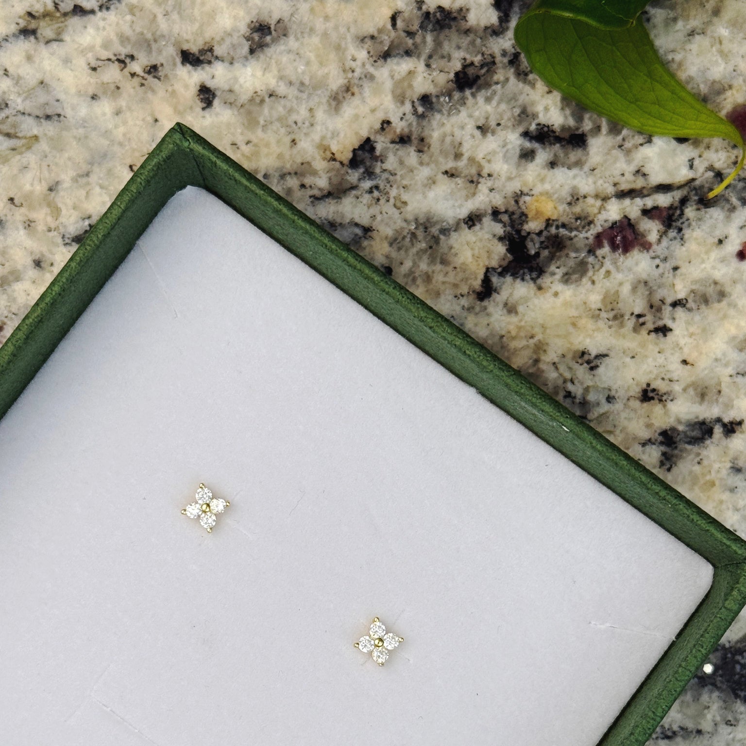 Gold Clover Stud Earrings: 18k Gold Plated Sterling Silver CZ
