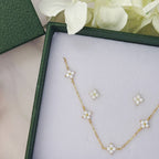 Gold Clover Stud Earrings: 18k Gold Plated Sterling Silver CZ