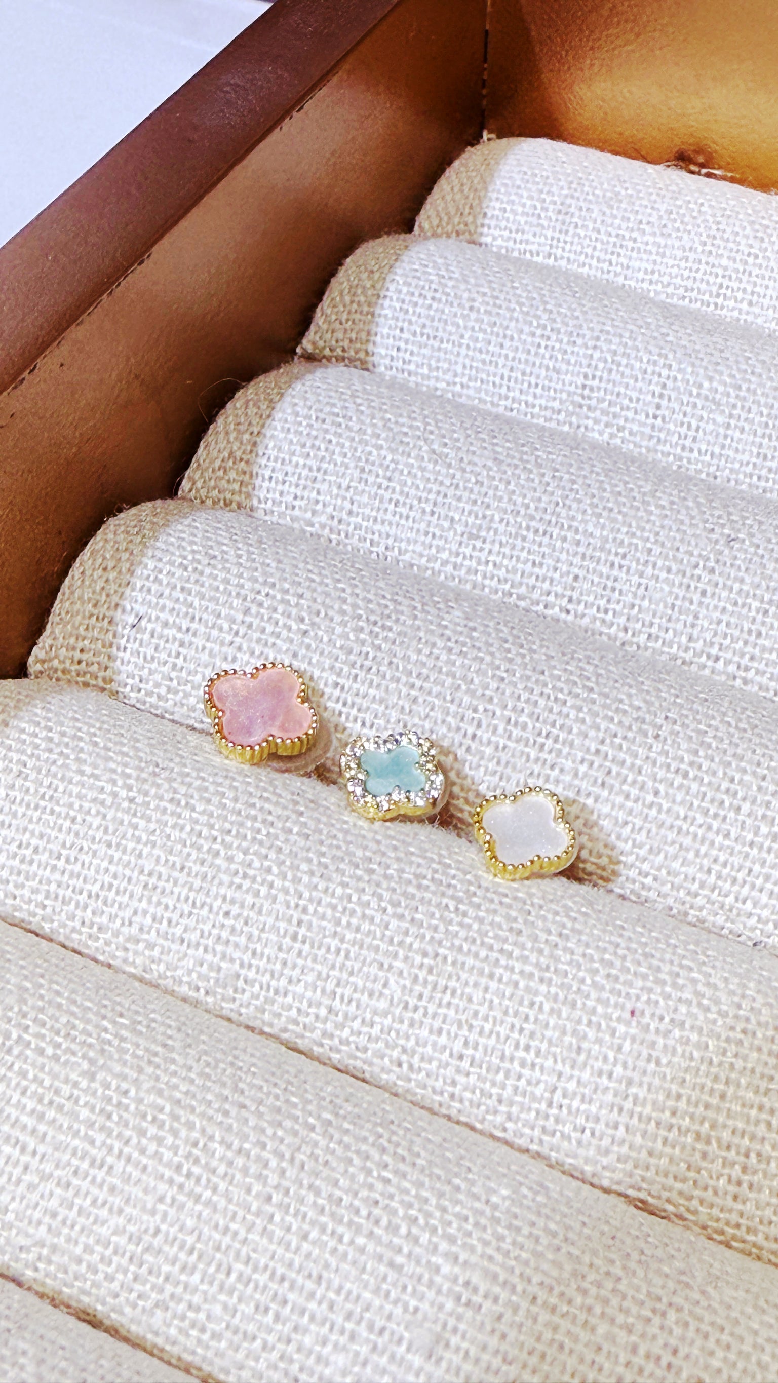 14K Gold Clover Stud Earring Set: 925 Sterling Silver Posts, Dainty Flower Earrings