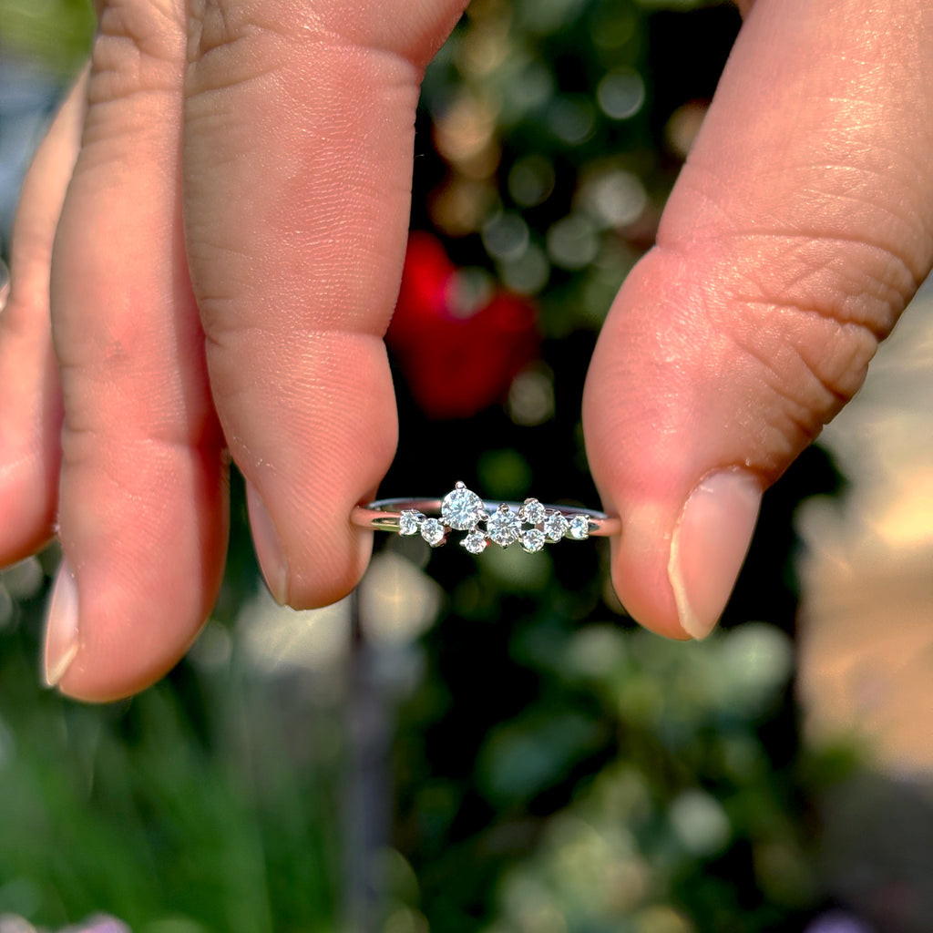 Cluster Ring – Scatter Diamond Band, Thin Moissanite Engagement Ring, Dainty Stacking Promise Jewelry