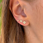 Dainty 14K Gold Pave Clover Stud Earrings: CZ Sterling Silver