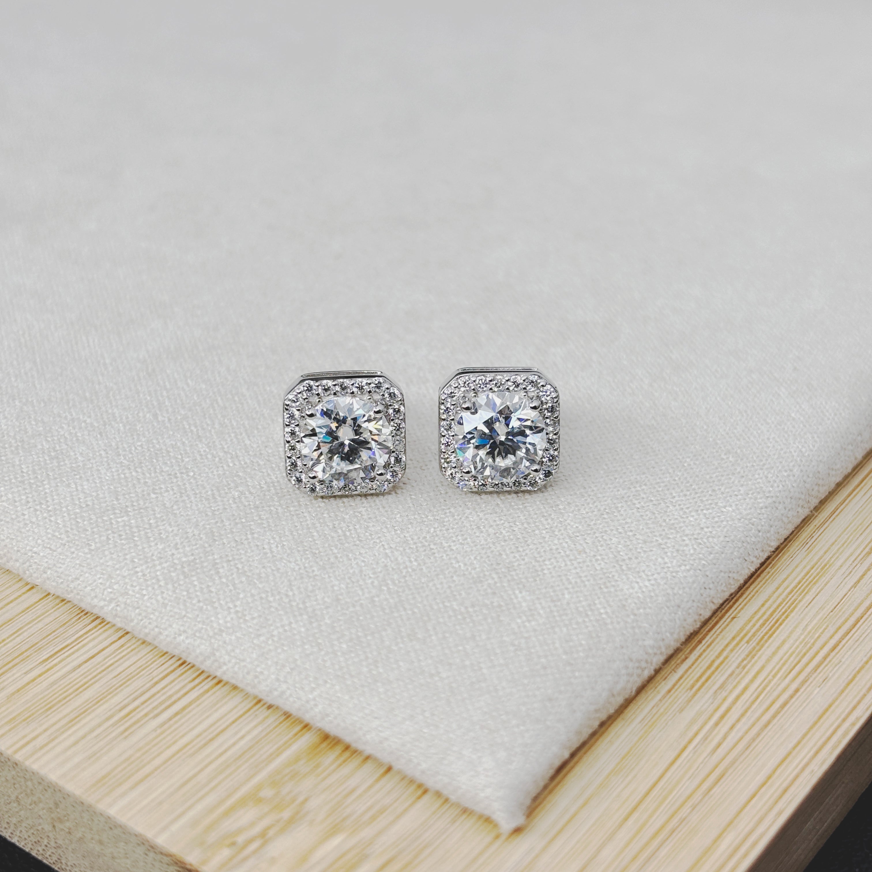 Square Moissanite Stud Earrings • Diamond-Tested Moissanite Studs in 925 Silver • 3mm–7mm Sizes • Iced Out White Gold Vermeil Unisex Style