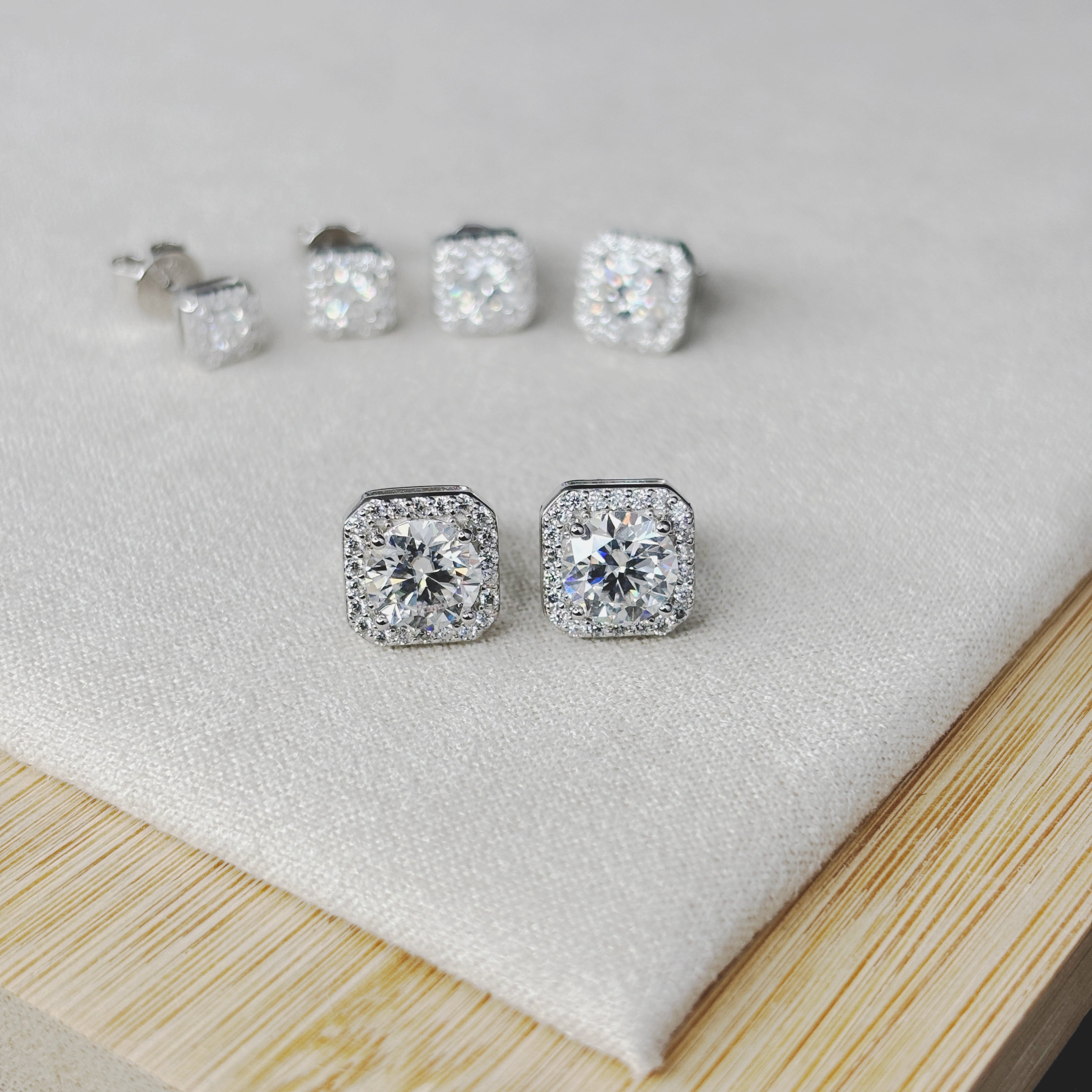 Square Moissanite Stud Earrings • Diamond-Tested Moissanite Studs in 925 Silver • 3mm–7mm Sizes • Iced Out White Gold Vermeil Unisex Style