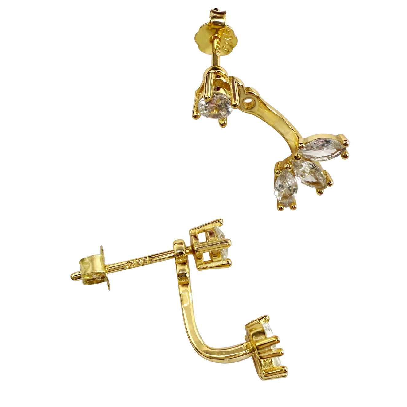 14K Gold Marquise CZ Flower Earrings: Sterling Silver Adjustable Drop