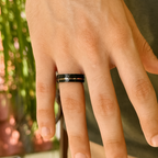 Rose Gold Tungsten Ring • Black Hammered Men’s Wedding Band • Faceted Comfort Fit Male Promise Ring