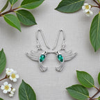 Hummingbird Earrings Sterling Silver | Flying Bird Earrings with Emerald Accent | Nature Jewelry Gift