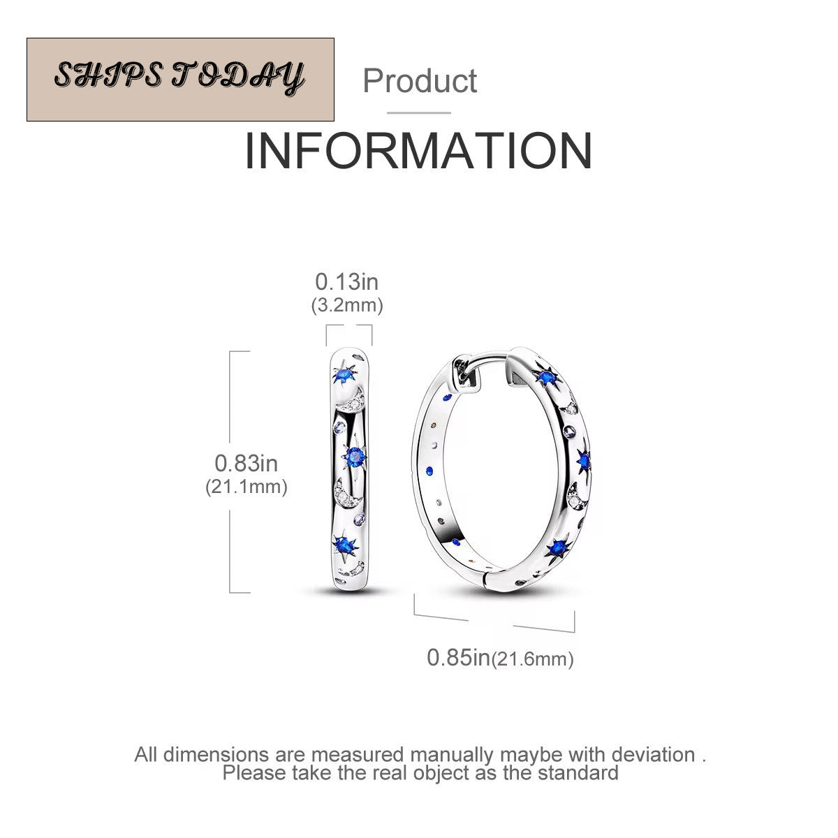 Rose Gold Blue Star Huggie Hoop Earrings | Celestial Starburst Hoops | Dainty Minimalistic Star Jewelry