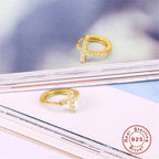 Diamond Cross Huggie Hoop Earrings • Gold or Silver • Small Hypoallergenic Hoops • Tiny CZ Earrings for Women