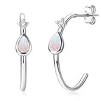 Sterling Silver Opal Hoop Earrings • Teardrop October Birthstone