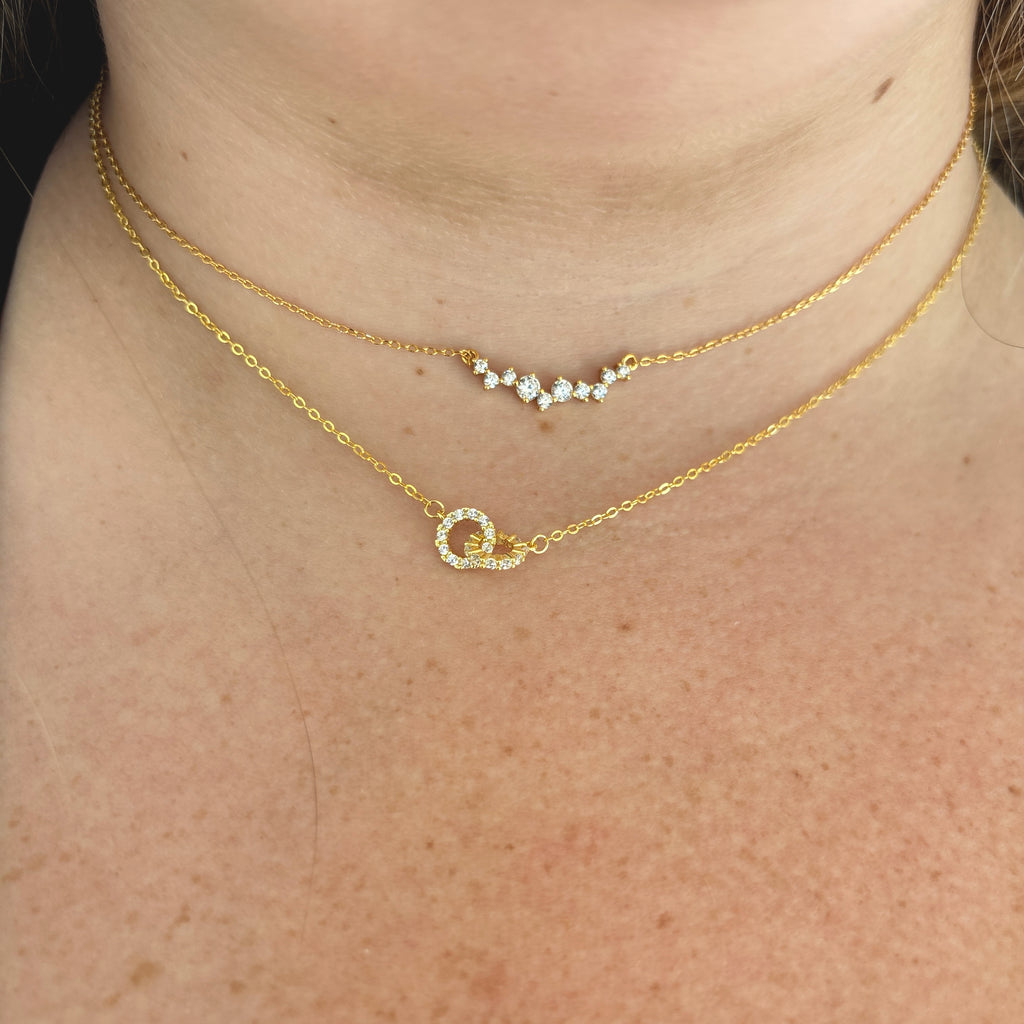 Interlocking Circle Necklace: Sterling Silver Filled Double Ring Pendant