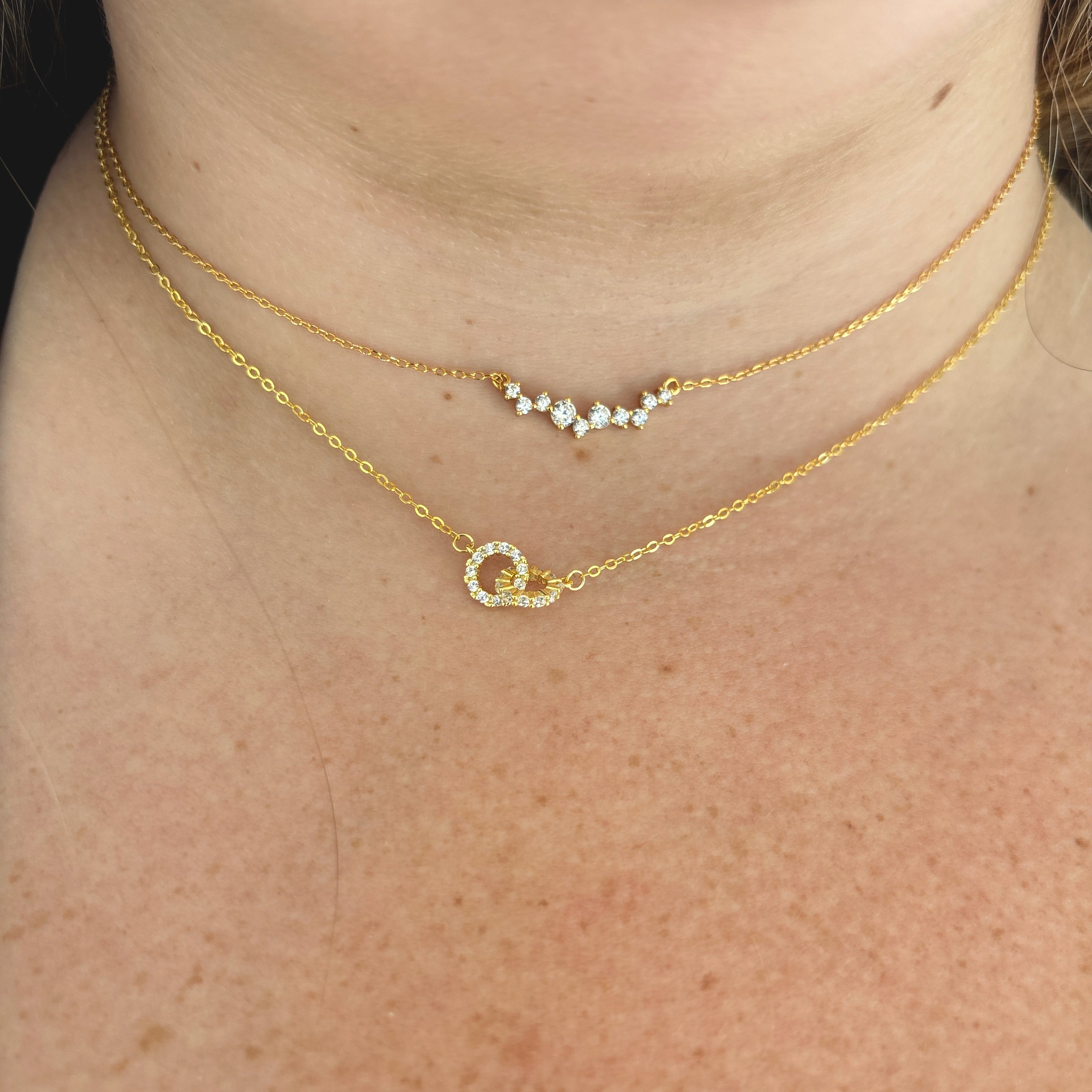 Interlocking Circle Necklace: Sterling Silver Filled Double Ring Pendant