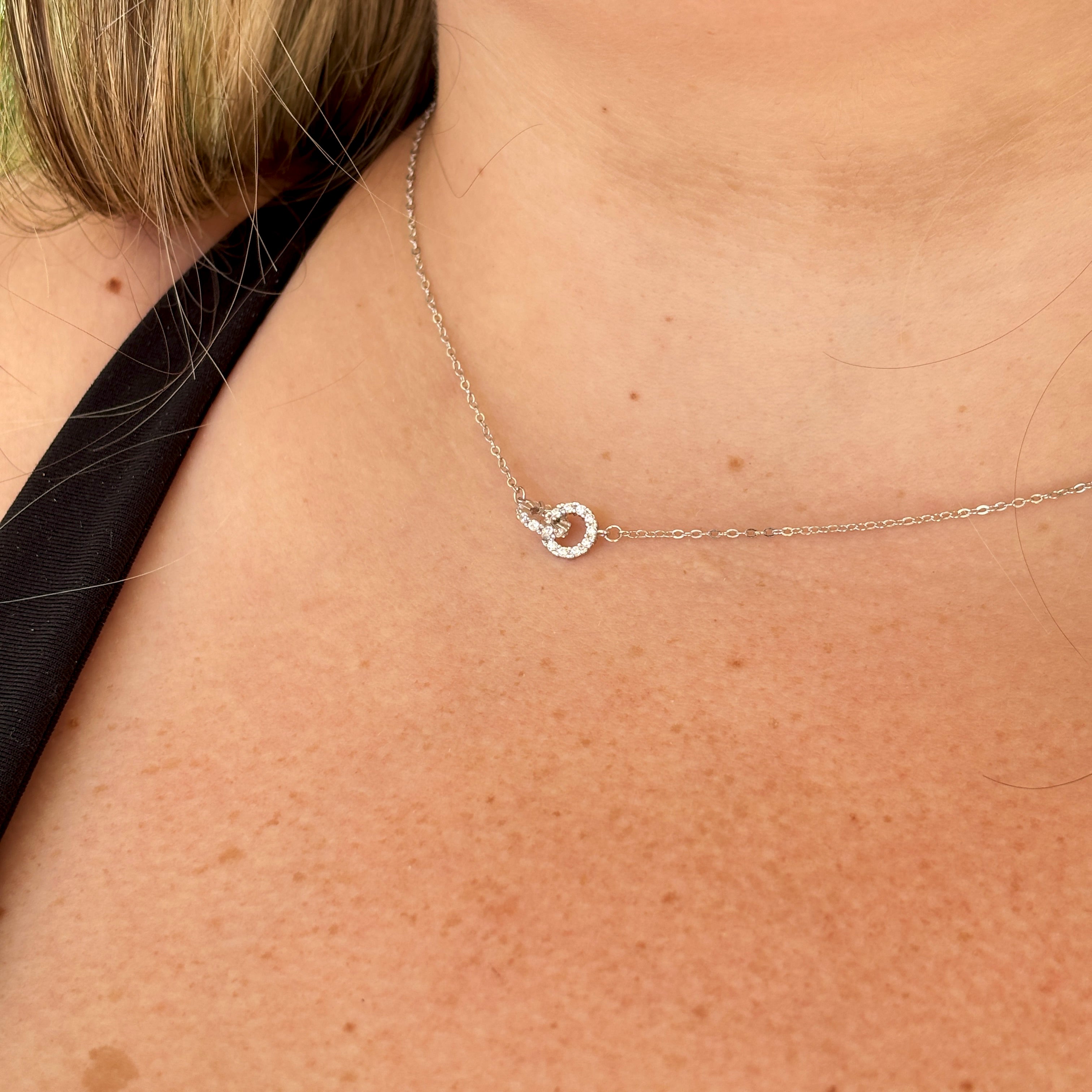 Interlocking Circle Necklace: Sterling Silver Filled Double Ring Pendant