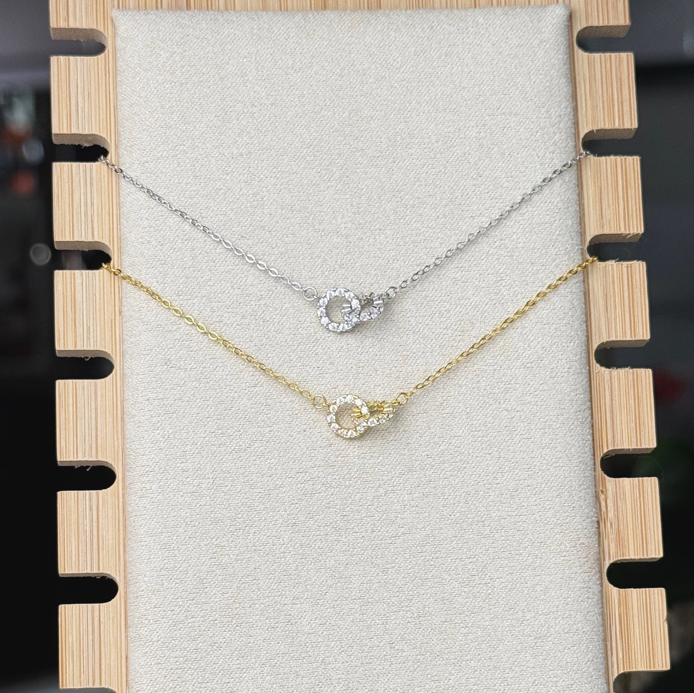 Interlocking Circle Necklace: Sterling Silver Filled Double Ring Pendant