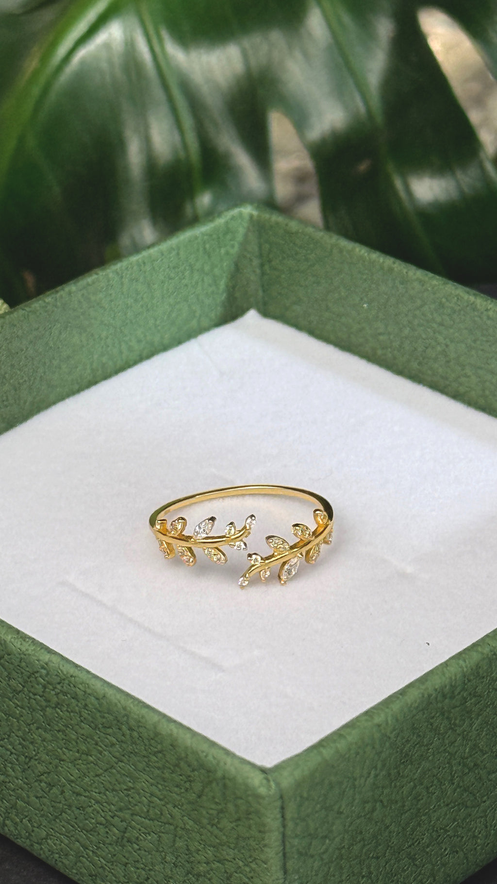 Fall Leaf Ring by Stella Amoré: 925 Sterling Silver Adjustable Vine Band with CZ Sparkle