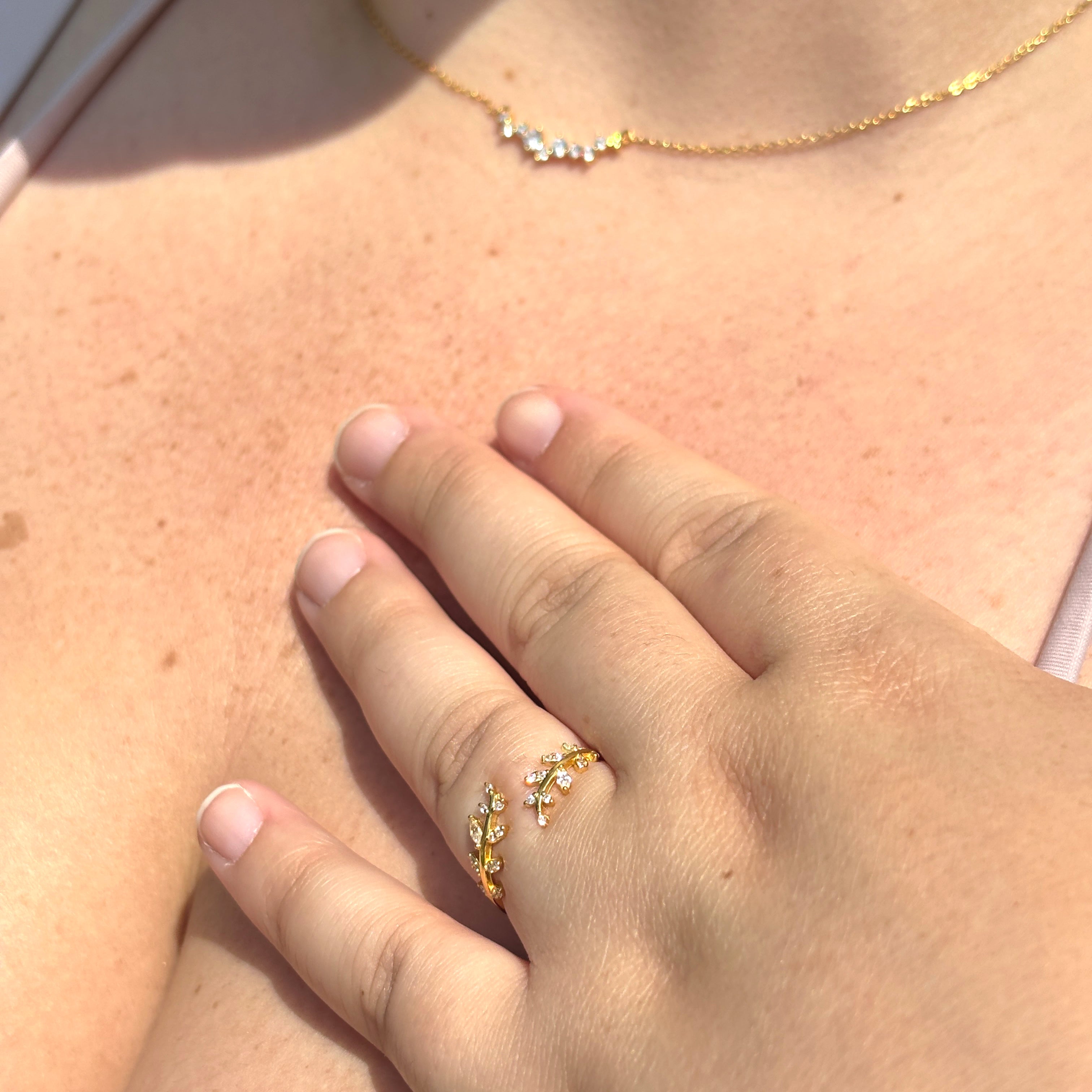 Fall Leaf Ring by Stella Amoré: 925 Sterling Silver Adjustable Vine Band with CZ Sparkle