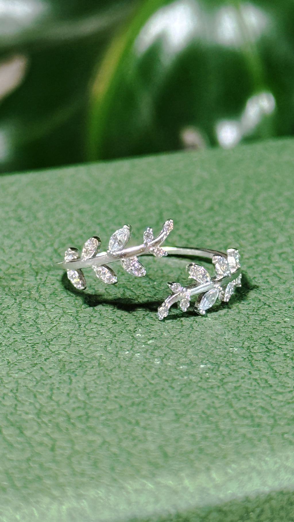Fall Leaf Ring by Stella Amoré: 925 Sterling Silver Adjustable Vine Band with CZ Sparkle