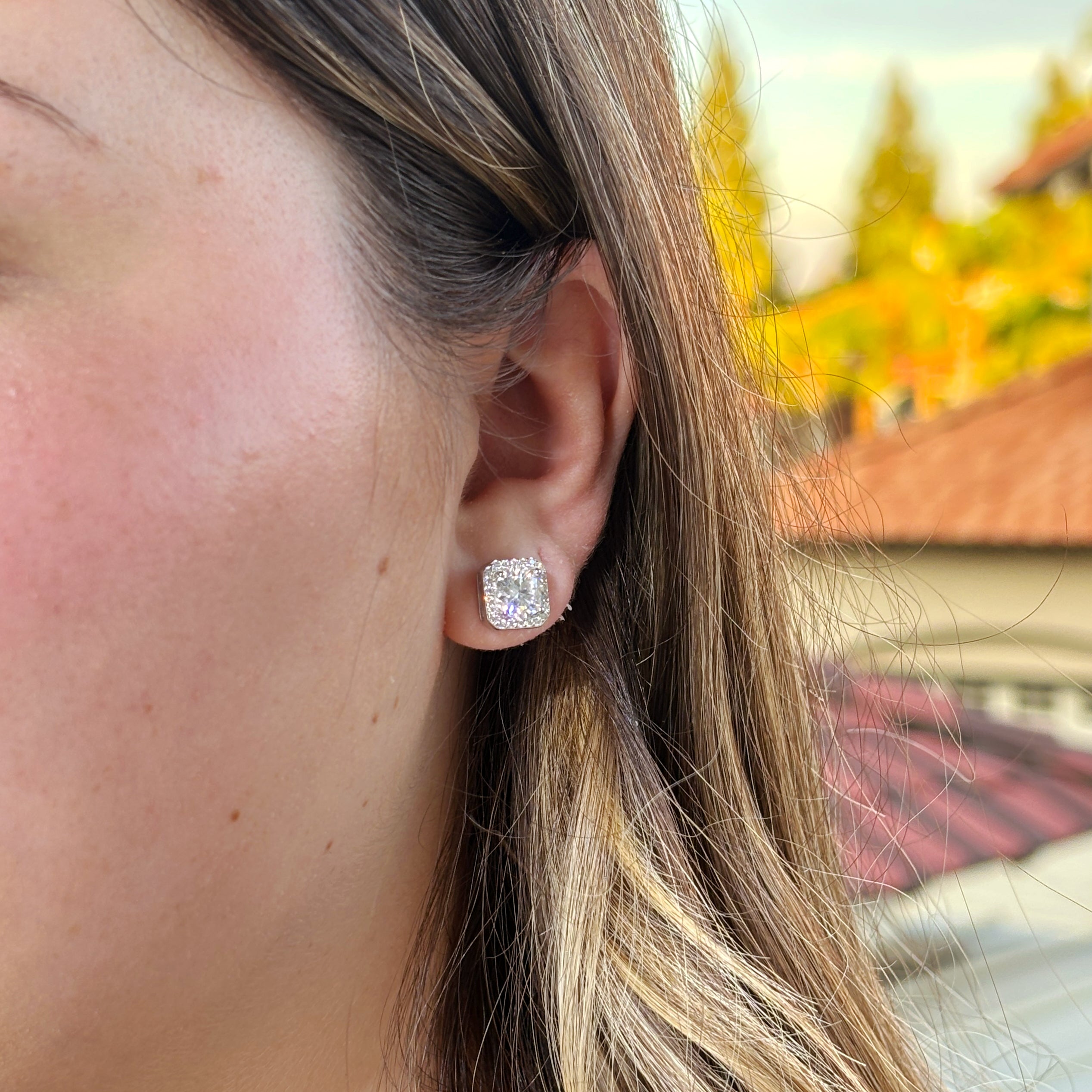 Square Moissanite Stud Earrings • Diamond-Tested Moissanite Studs in 925 Silver • 3mm–7mm Sizes • Iced Out White Gold Vermeil Unisex Style