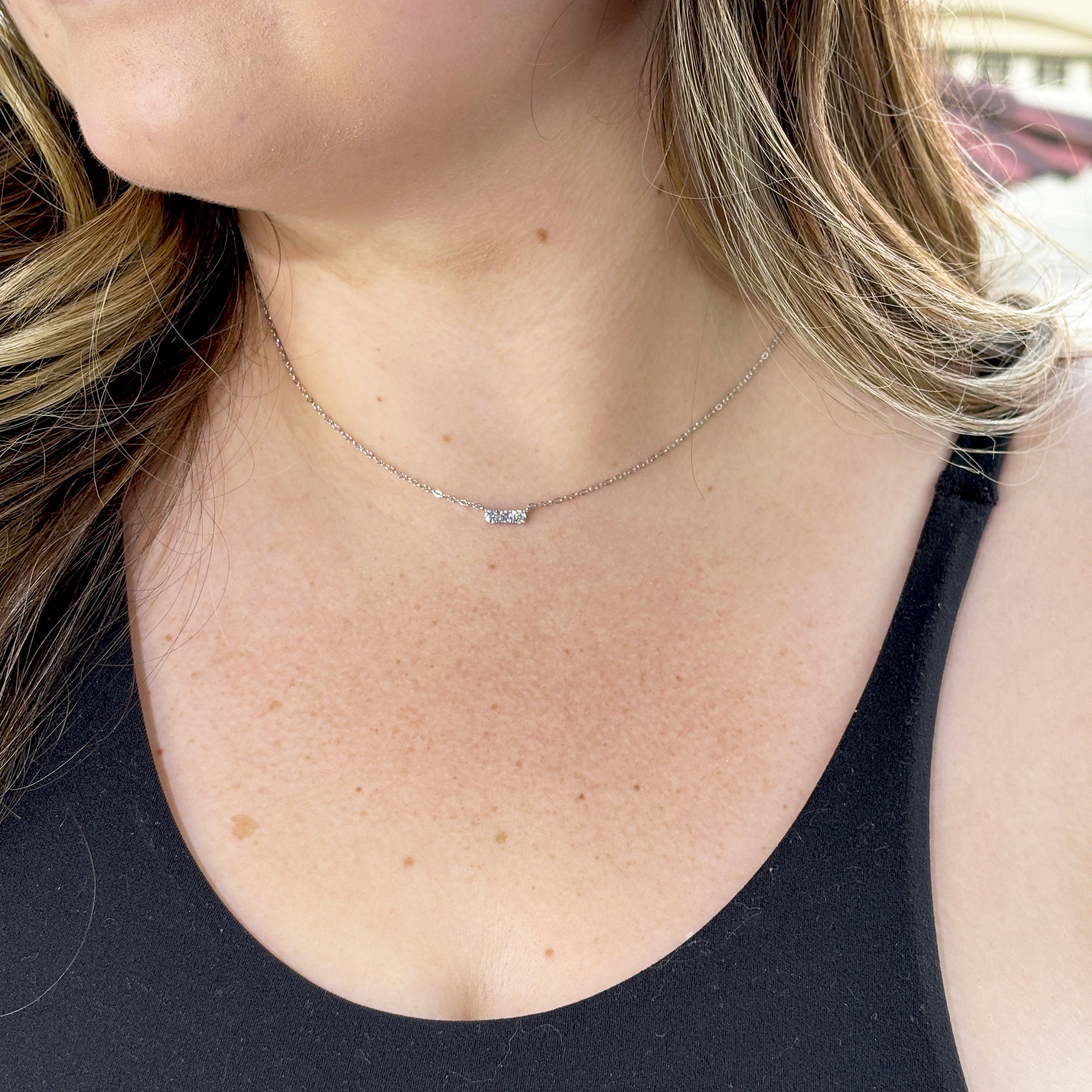 Triple Moissanite Diamond Necklace • 14K Gold Vermeil • Minimalist Dainty Bar Necklace • 3-Stone Pendant for Bridal, Layering & Daily Wear