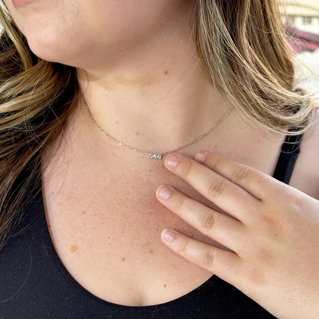 Triple Moissanite Diamond Necklace • 14K Gold Vermeil • Minimalist Dainty Bar Necklace • 3-Stone Pendant for Bridal, Layering & Daily Wear