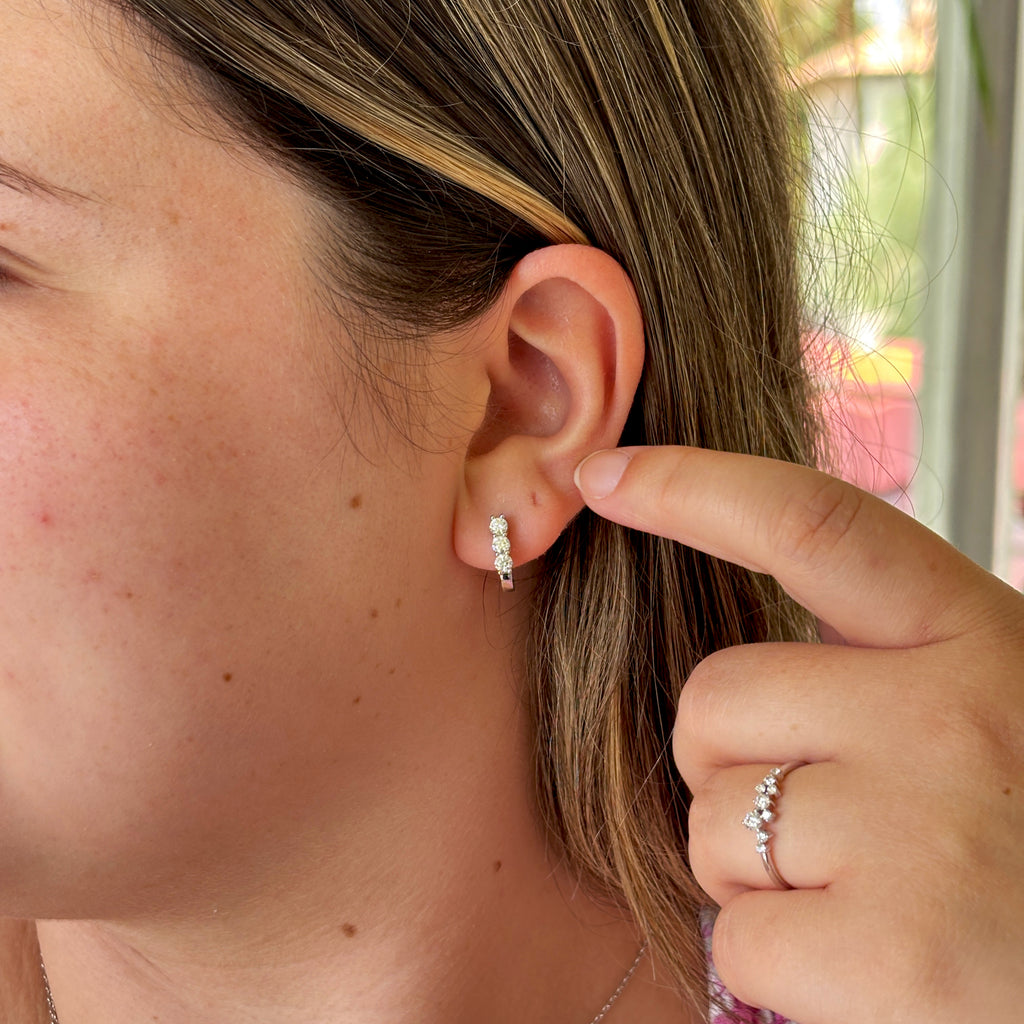 Moissanite Huggie Hoop Earrings: Sterling Silver, Dainty U-Shape