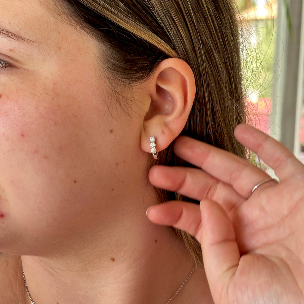 Moissanite Huggie Hoop Earrings: Sterling Silver, Dainty U-Shape