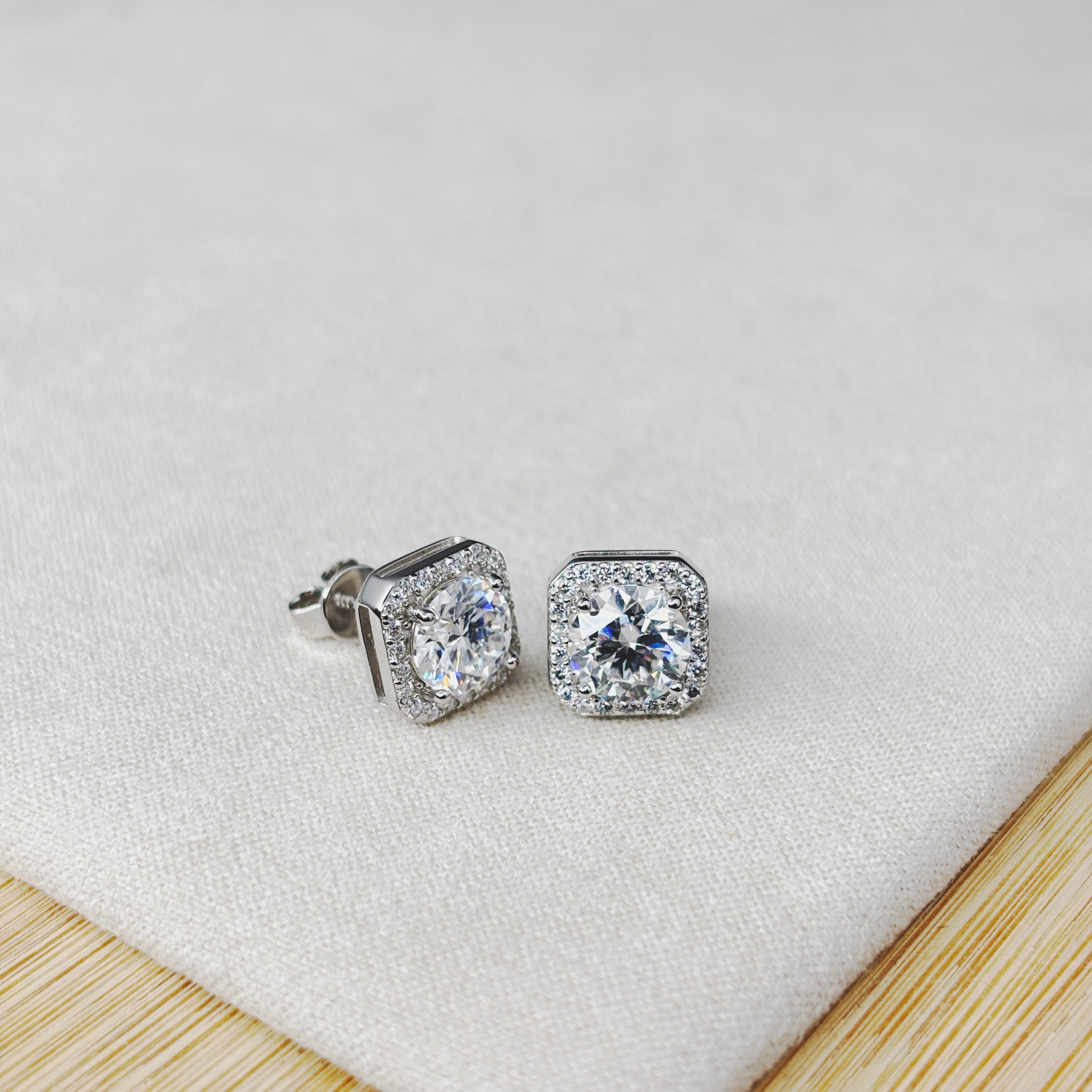 Square Moissanite Stud Earrings • Diamond-Tested Moissanite Studs in 925 Silver • 3mm–7mm Sizes • Iced Out White Gold Vermeil Unisex Style