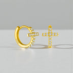 Diamond Cross Huggie Hoop Earrings • Gold or Silver • Small Hypoallergenic Hoops • Tiny CZ Earrings for Women