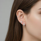 Diamond Cross Huggie Hoop Earrings • Gold or Silver • Small Hypoallergenic Hoops • Tiny CZ Earrings for Women