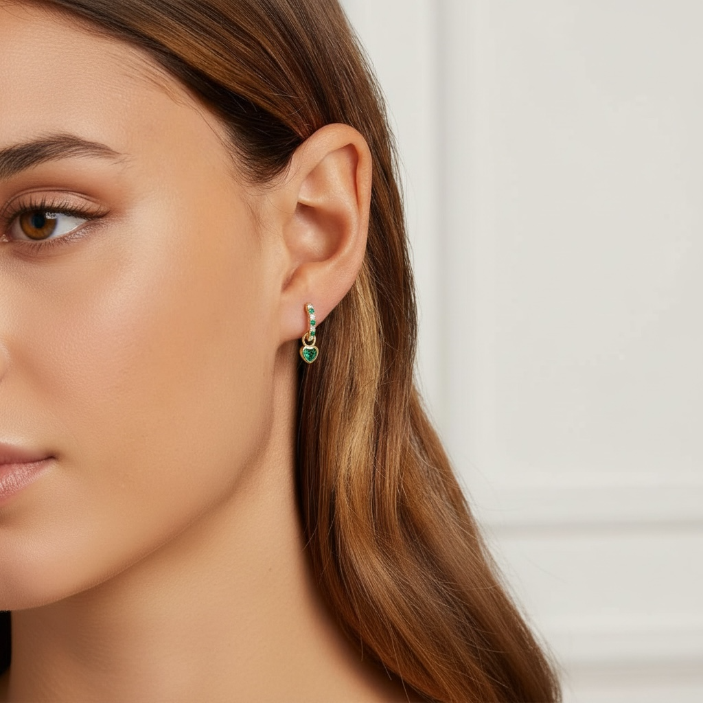 Heart Drop Huggie Earrings • 18K Gold Sterling Silver, CZ