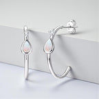 Sterling Silver Opal Hoop Earrings • Teardrop October Birthstone