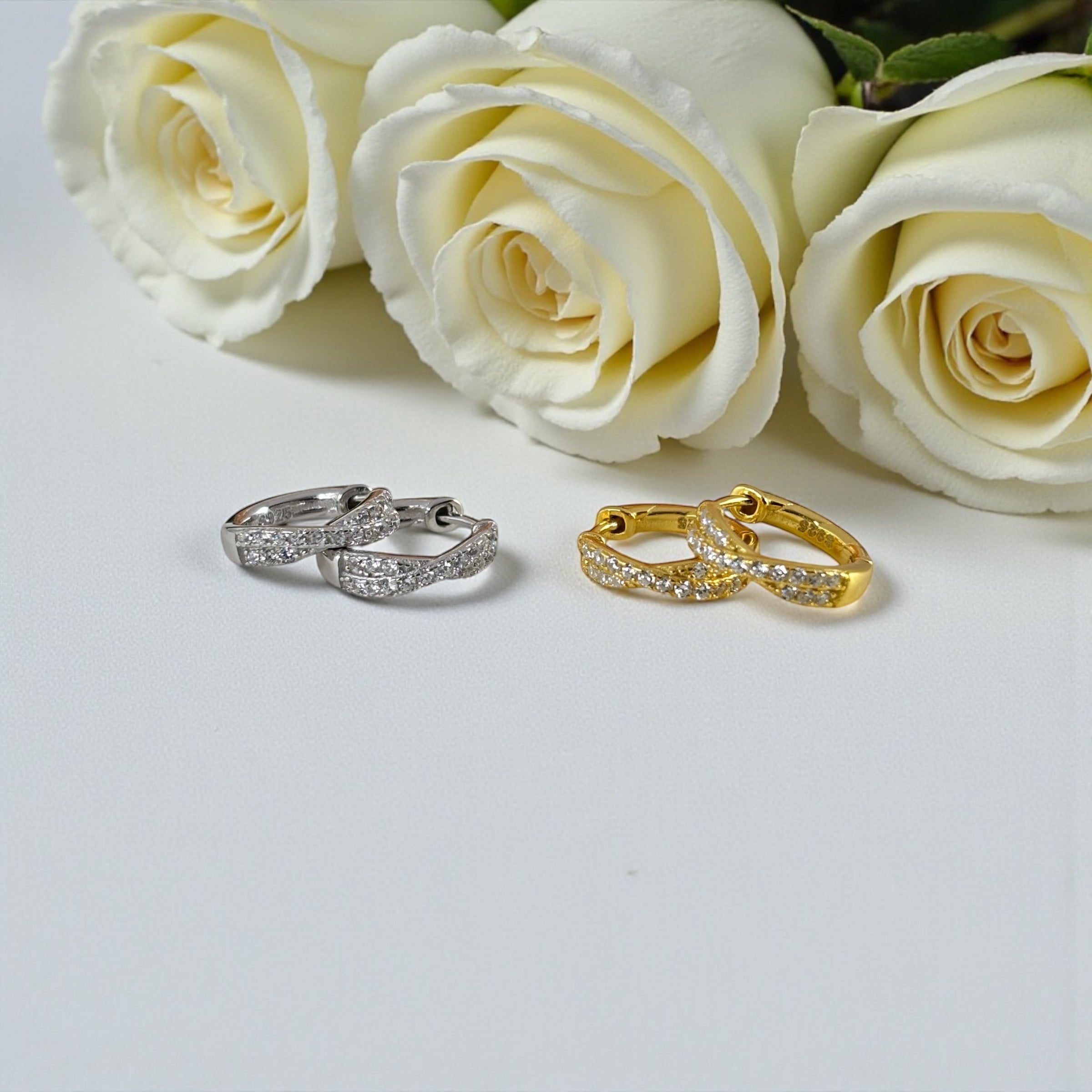 Criss Cross CZ Huggie Hoop Earrings | Sterling Silver or 18K Gold | Dainty Everyday Hoops