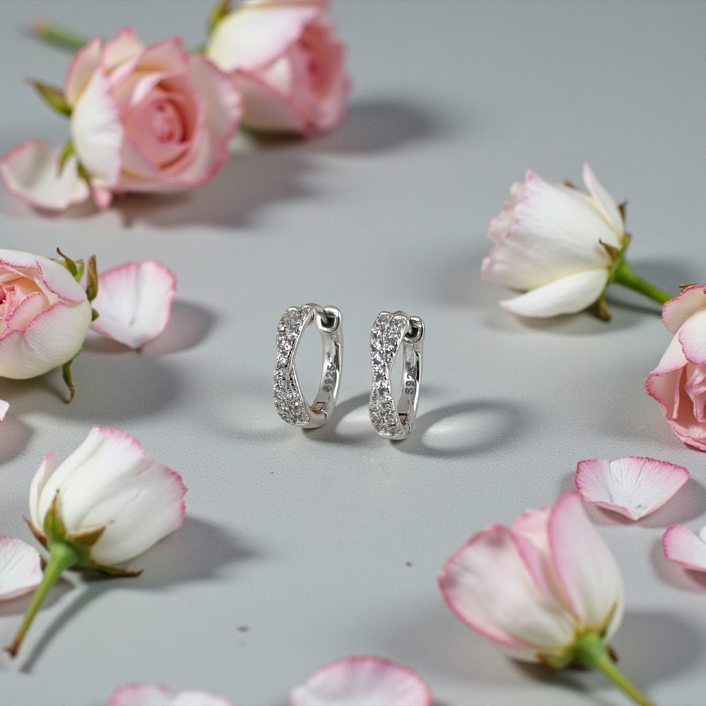 Criss Cross CZ Huggie Hoop Earrings | Sterling Silver or 18K Gold | Dainty Everyday Hoops
