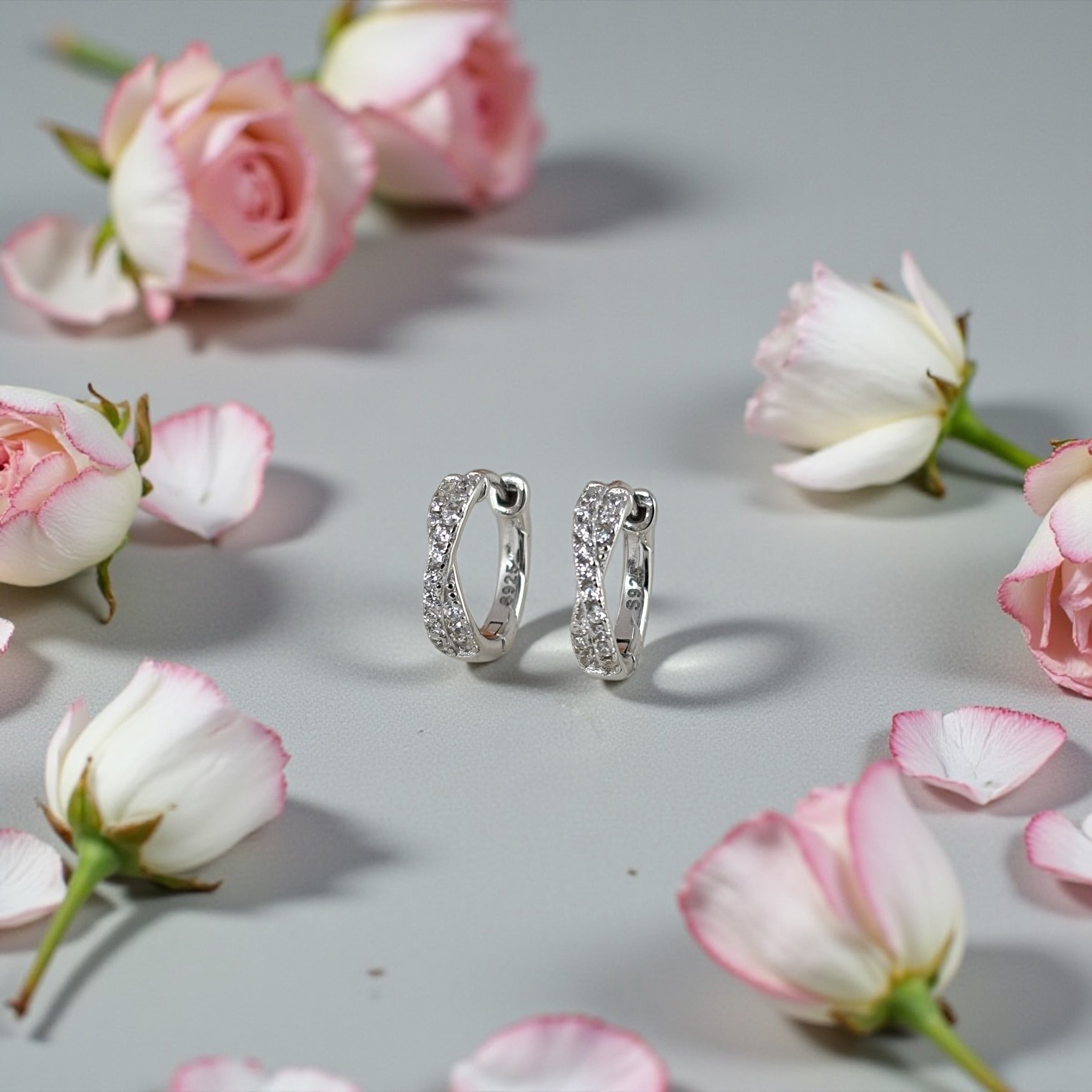 Criss Cross CZ Huggie Hoop Earrings | Sterling Silver or 18K Gold | Dainty Everyday Hoops