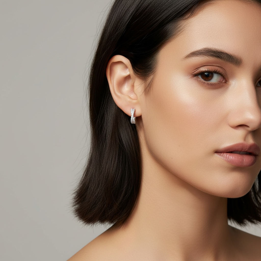 Criss Cross CZ Huggie Hoop Earrings | Sterling Silver or 18K Gold | Dainty Everyday Hoops