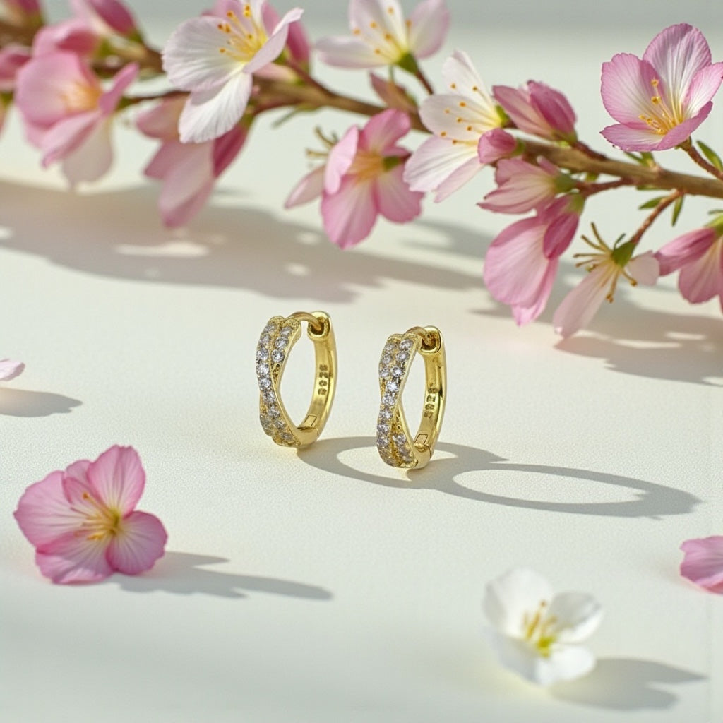 Criss Cross CZ Huggie Hoop Earrings | Sterling Silver or 18K Gold | Dainty Everyday Hoops